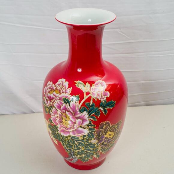Vase Traditional Chinese Red Ceramic Porcelain Floor Living Room